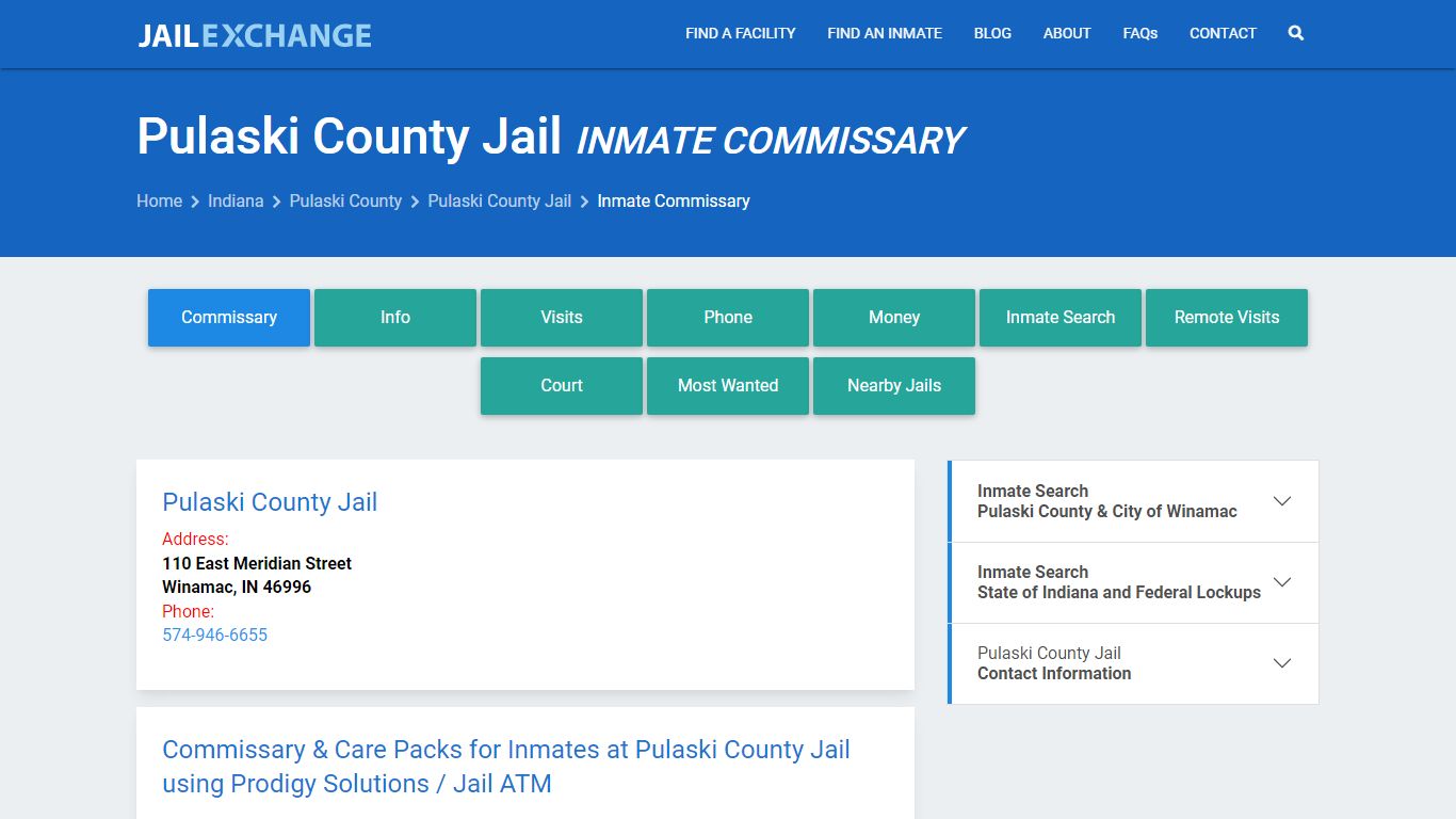 Inmate Commissary, Care Packs - Pulaski County Jail, IN
